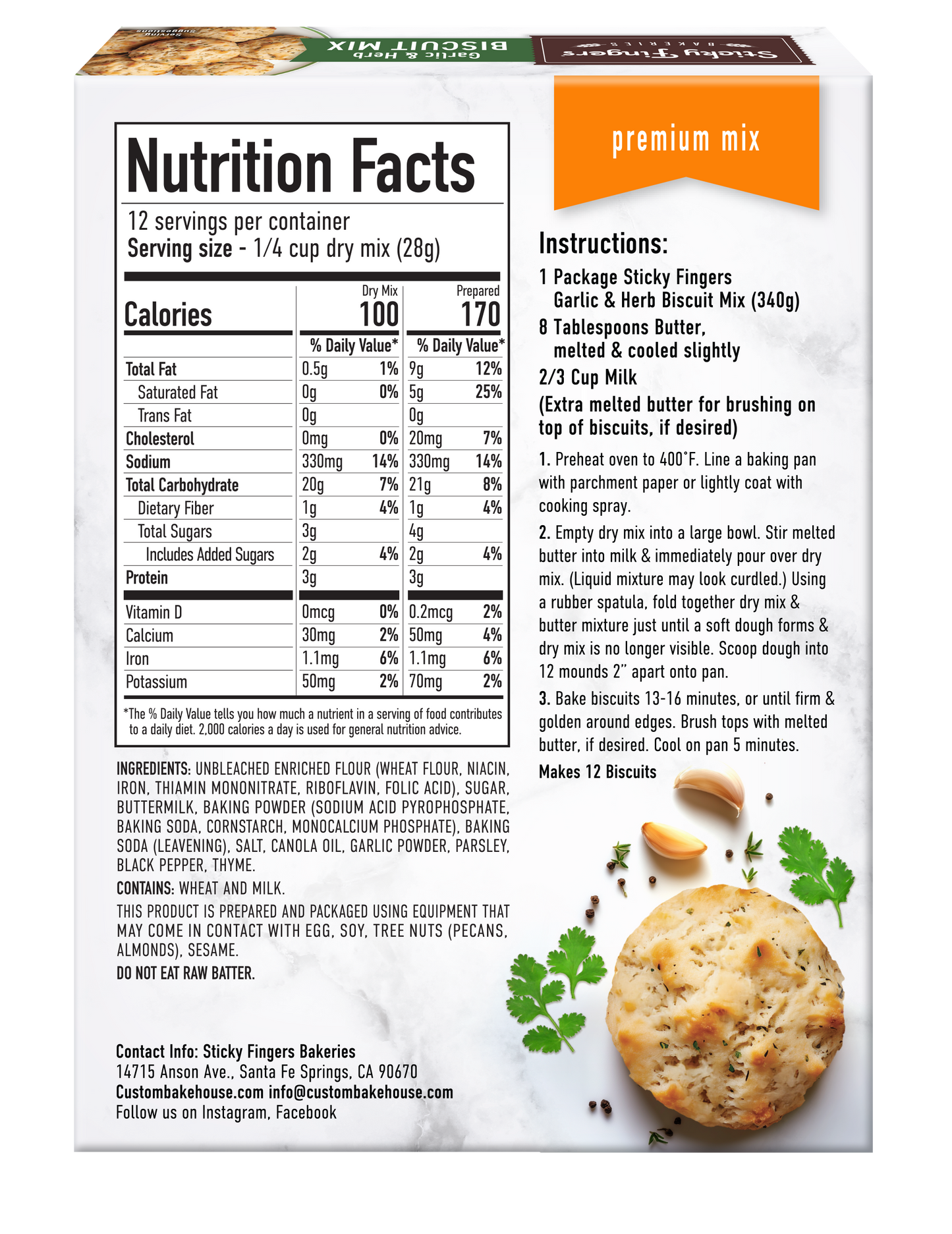 Sticky Fingers Bakeries Garlic & Herb Biscuit Mix